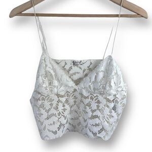 Free People Women's S Plunge Neck Cropped Camisole White Lace Brami Coquette